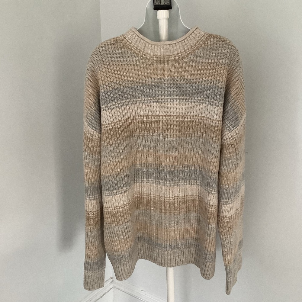GAP Men's Striped Sweater - Beige and Gray Sz. XLT